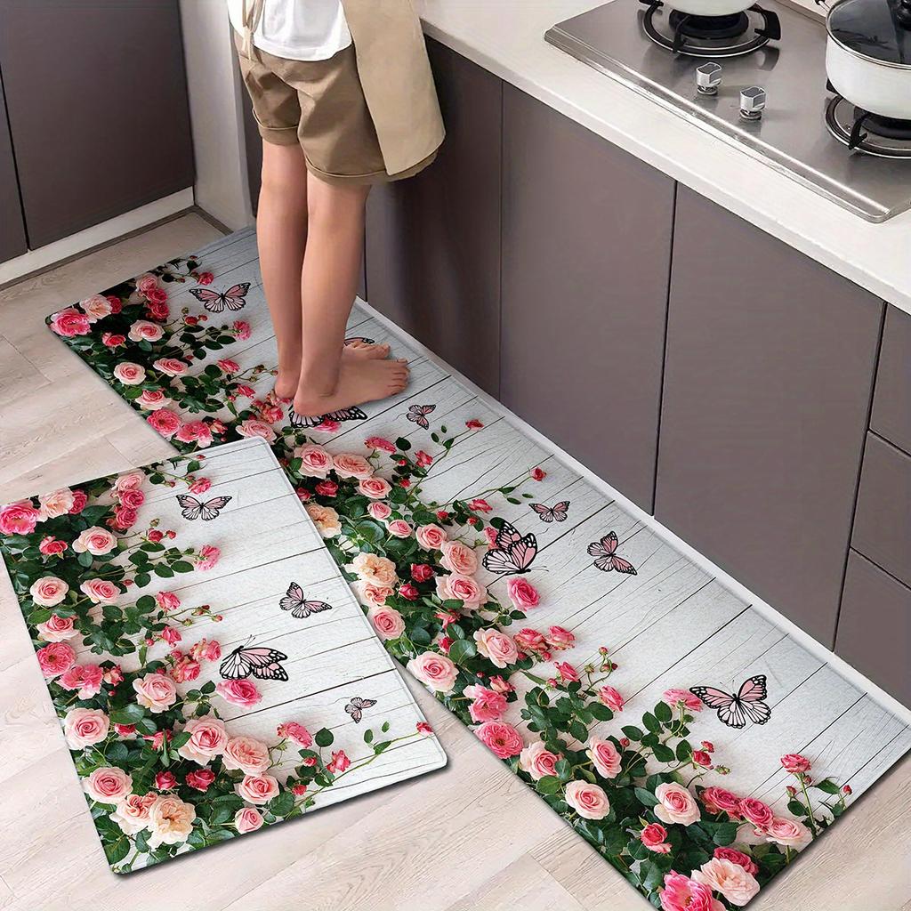 1 יחידה שטיחי מטבח נגד עייפות ורוד פרחוני פרפר עמיד למים מונע החלקה עבה מרופד מחצלת מטבח עמידה במיוחד נוחות מחצלת עמידה למטבח