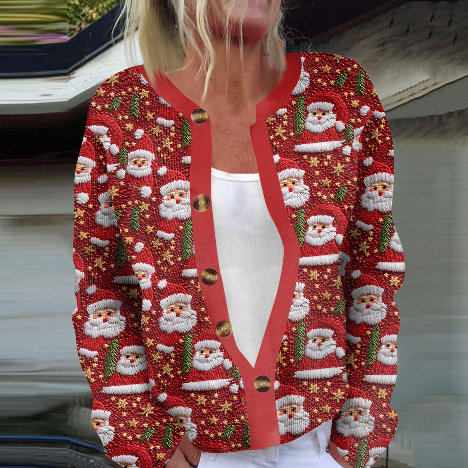 

Женская мода с длинным рукавом, рождественский принт «Снеговик-снежинка», куртка, кардиган XL красный