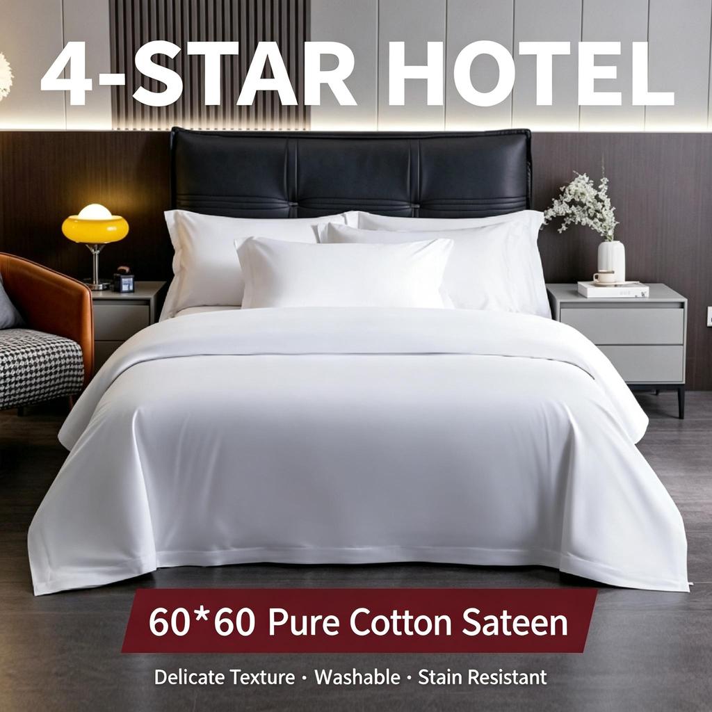 White Cotton Sateen Bedding Set Hotel Style 60S Soft Duvet Cover Sheet All Season