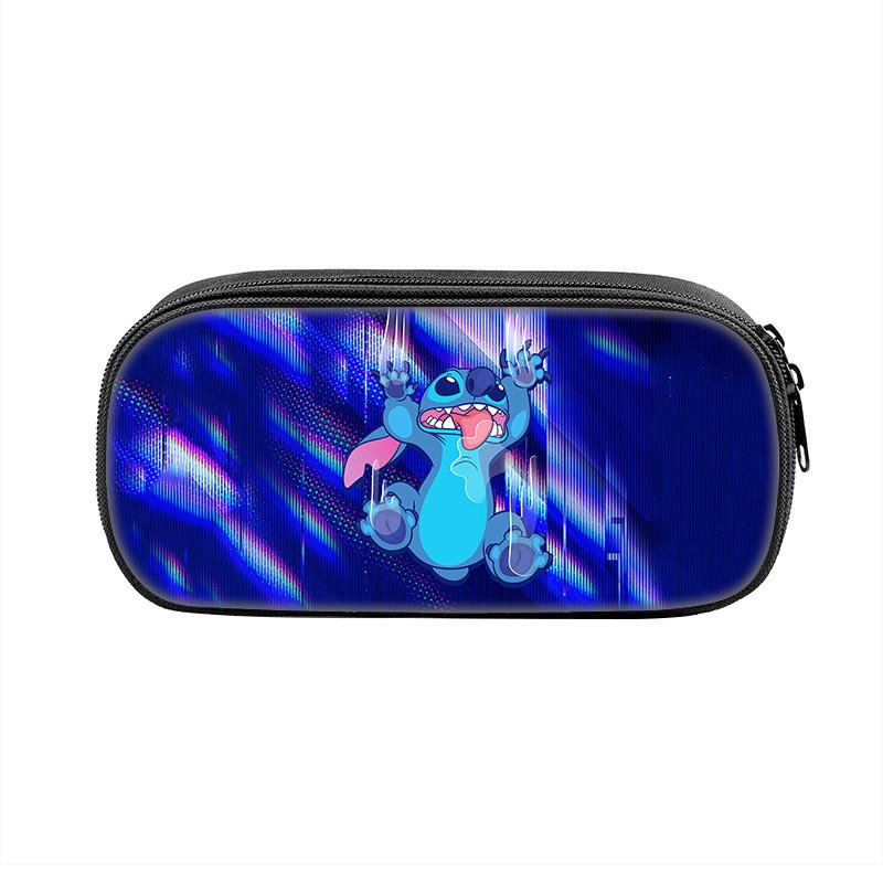 Stitch Pencil Case With Dual Zipper Polyester Storage For Kids And Students