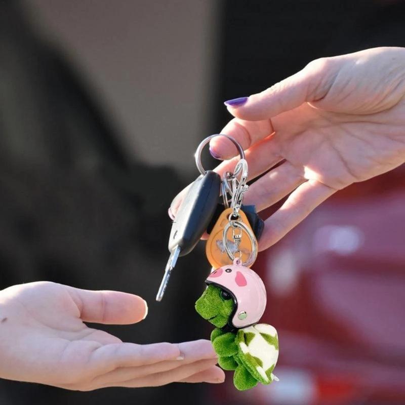 Fashion Lovely Plush Helmet Turtle Keyholder Cute Animal Keychain Bag Charm Pendant Toy Car Keyring Jewelry Party Gift