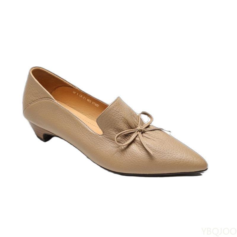 Fashion 2025 new Genuine leather retro pumpslady elegant shoes Women's pointed Toe mid Heels shoes women simple comfotable shoes