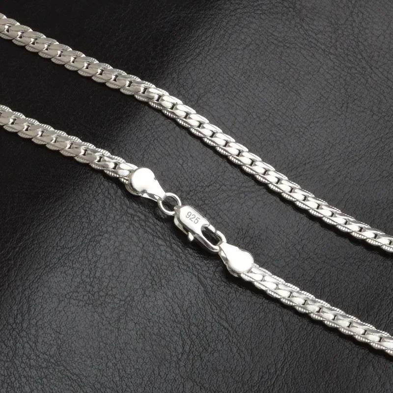 925 Silver 6MM Full Sideways Chain Necklace For Women Men Fashion Jewelry Sets Wedding Gift