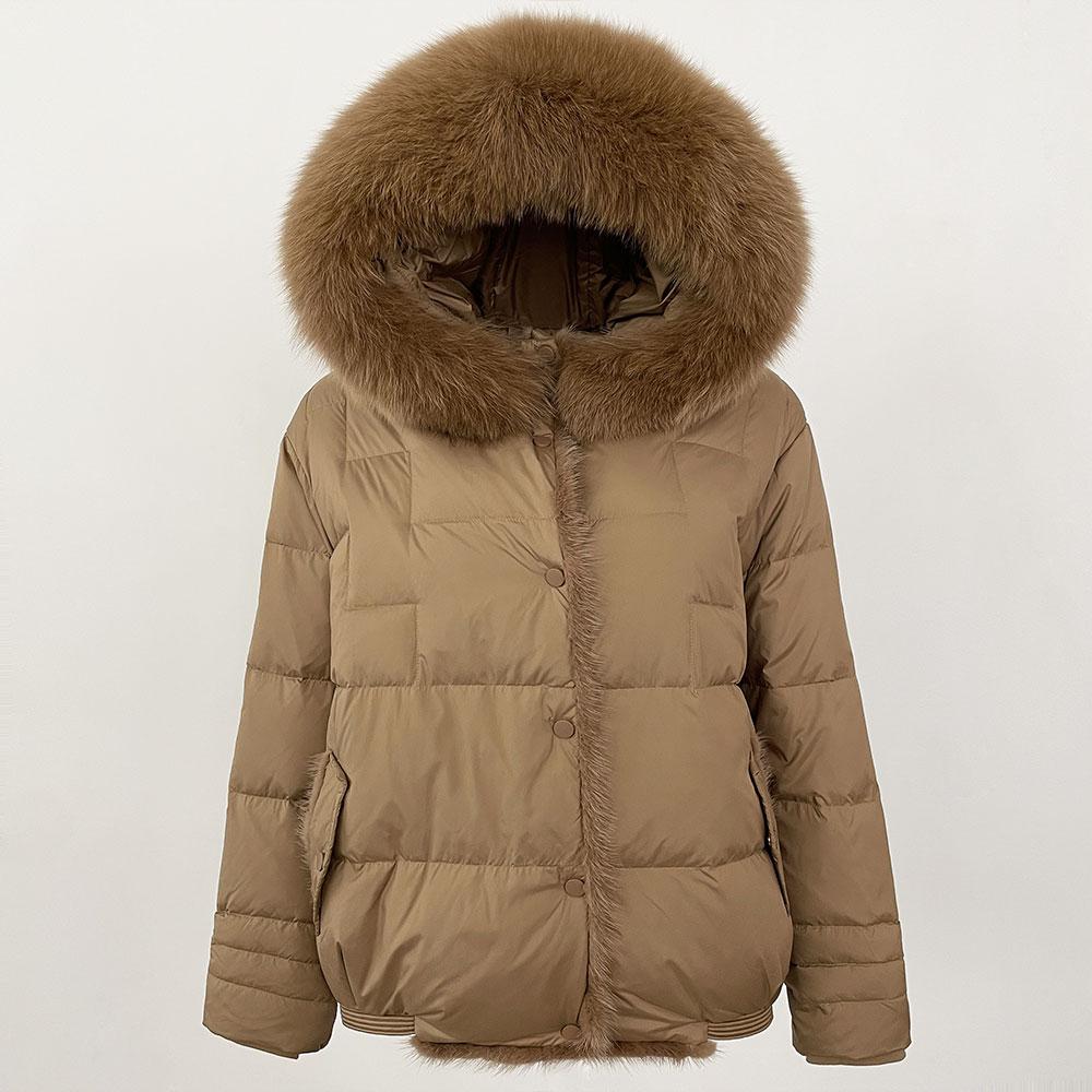OFTBUY Winter Women Coat Real Natural Fox Fur Collar Thick Warm Jacket Casual White Duck Down Hooded New Outwears Streetwears
