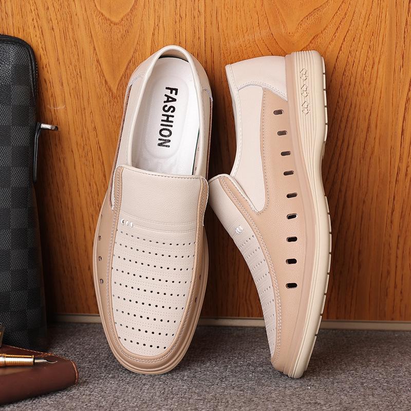 2025 Men's Daily Casual Leather Shoes Men's Leather Hollowed-out Breathable Sandals Men's Hole Shoes Leather Sandals Summer 8580