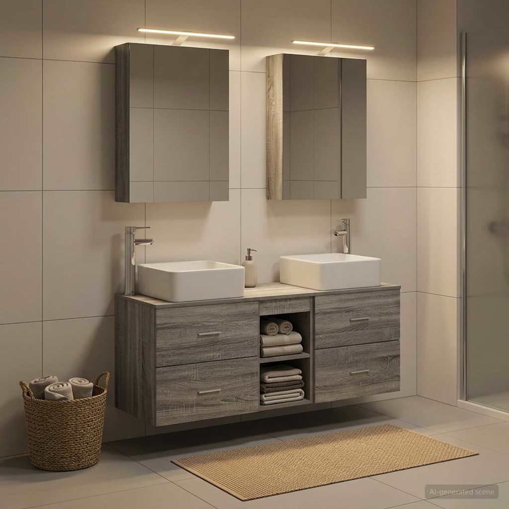 5 Piece Bathroom Furniture Set Gray Sonoma Engineered Wood and Glass