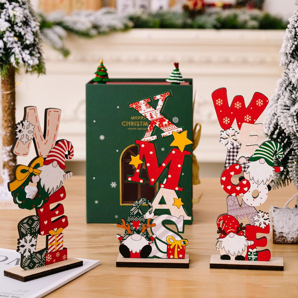 Desktop Figurine Christmas Wooden Decoration Printed Letter Noel Holidays Xmas