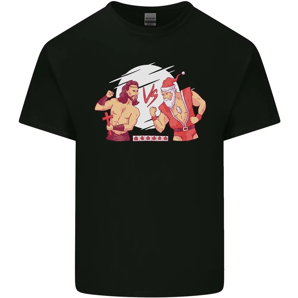 Santa v Jesus Video Game Style Christmas Xmas Unisexs Light Cotton TShirt S