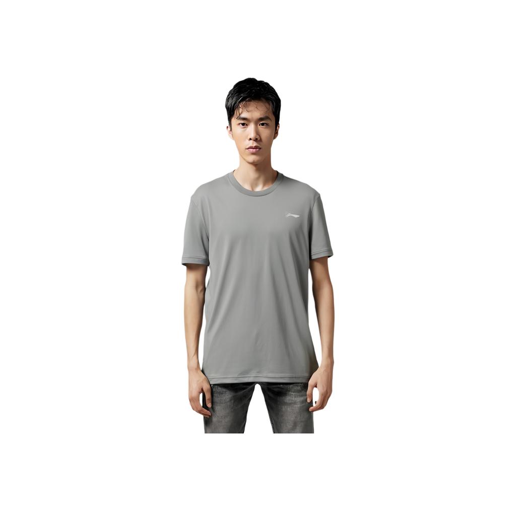 Li-Ning Solid Color Logo Quick-Dry Breathable Elastic Ice Silk Sports Training Short Sleeve T-Shirt Men Tops Starry-Gray ATSS463-3
