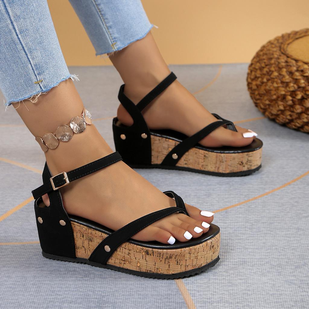 Sandals wedge sandals new platform high heel pinch rivet sandals