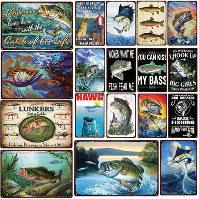 To Fishing Tin Sign Man Cave Metal Sign Vintage Painting Pin Up Wall Decor Countryside Garden Farm Decoration Plate Plaque