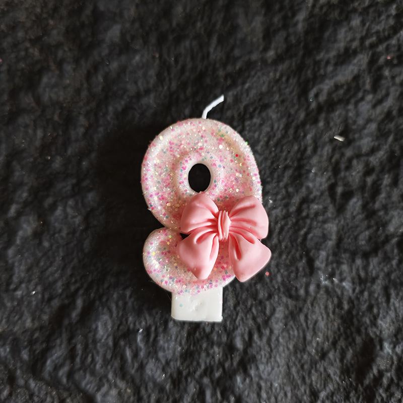 3D Birthday Candles with Pink Bow Decorations Numbers 0-9 Suitable for Birthdays Parties Festivals New Year's Celebrations