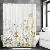 Spring Pink Floral Shower Curtain, Colorful Wildflower Botanical Herb Bathroom Decorative Shower Curtain, Waterproof Shower Curt