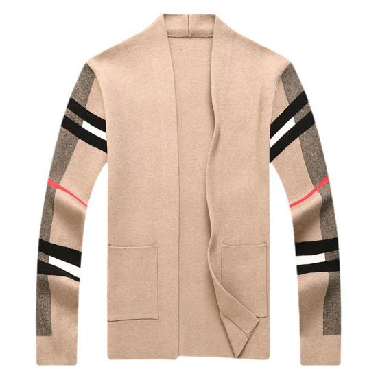 Long Sleeves Pockets Thickened Warm Cardigan Sweater Men Autumn Winter Patchwork Color