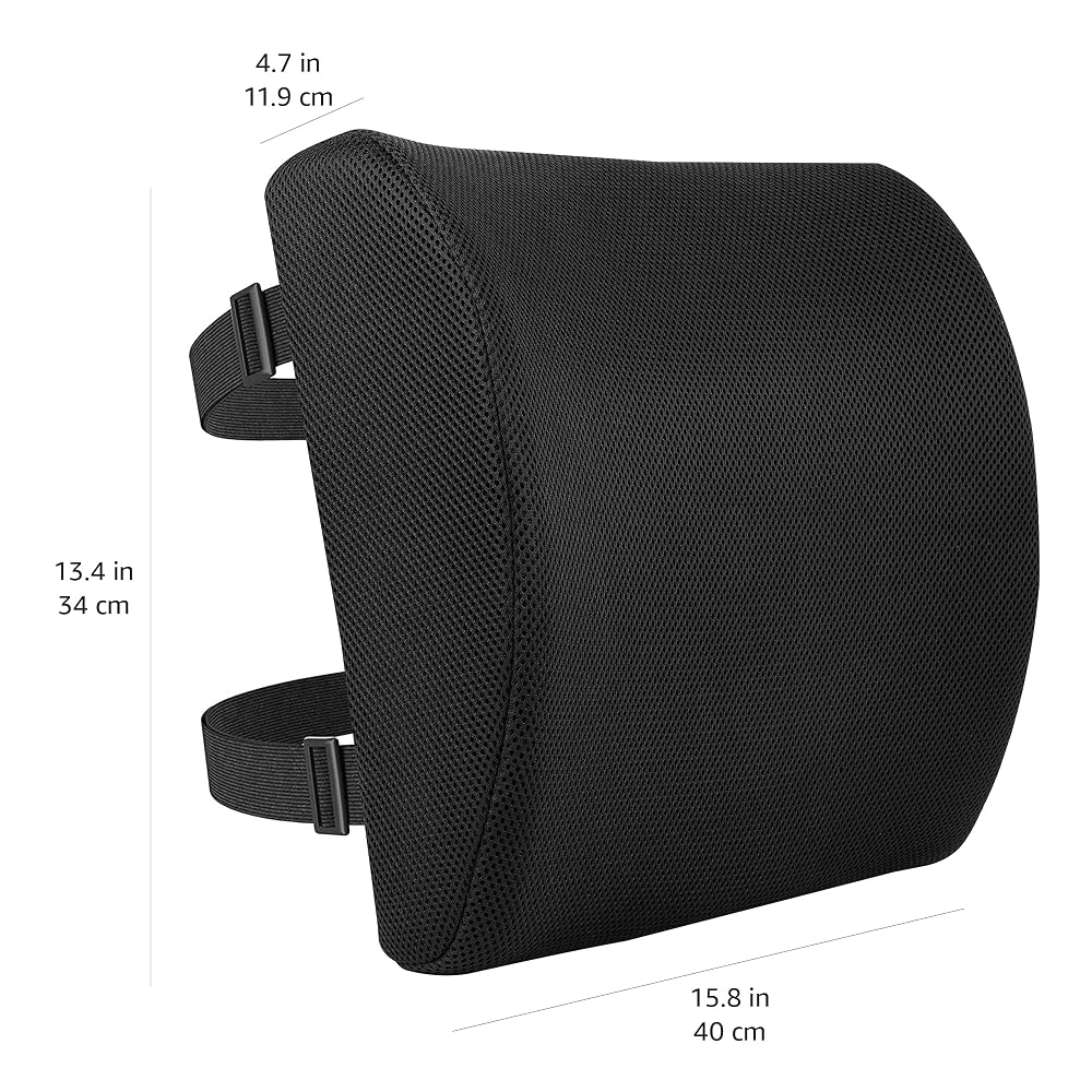 Basic Rectangular Backrest Cushion, Back Support Cushion for Office Desk Chairs, Memory Foam, Black