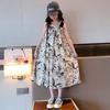 Girls Dress Kids Sleeveless Vintage Ink Painting Princess Casual Party Wear