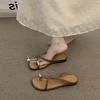 Late evening breeze retro brown premium open-toed sandals fairy shoes 2025 new summer flat-bottomed vacation cool slippers