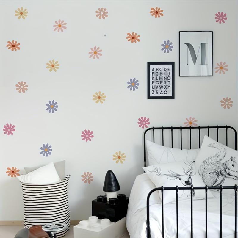 Boho Daisy Blumen Bunte weiße Aquarell Wandaufkleber für Kinderzimmer Wandtattoos Baby Kinderzimmer Home Dekoration Mädchen Schlafzimmer