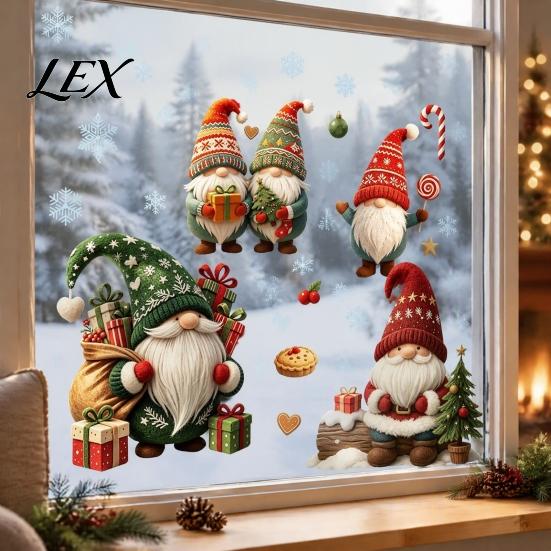 Indoor Window Art Christmas Gnome Cling, Waterproof Snowflake Glass Decal, Festive Stickers Faceless Dwarf Static Sticker for Holiday Decoration Cling