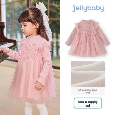JELLYBABY Girls' Spliced Mesh Fleece-lined Princess Dress
