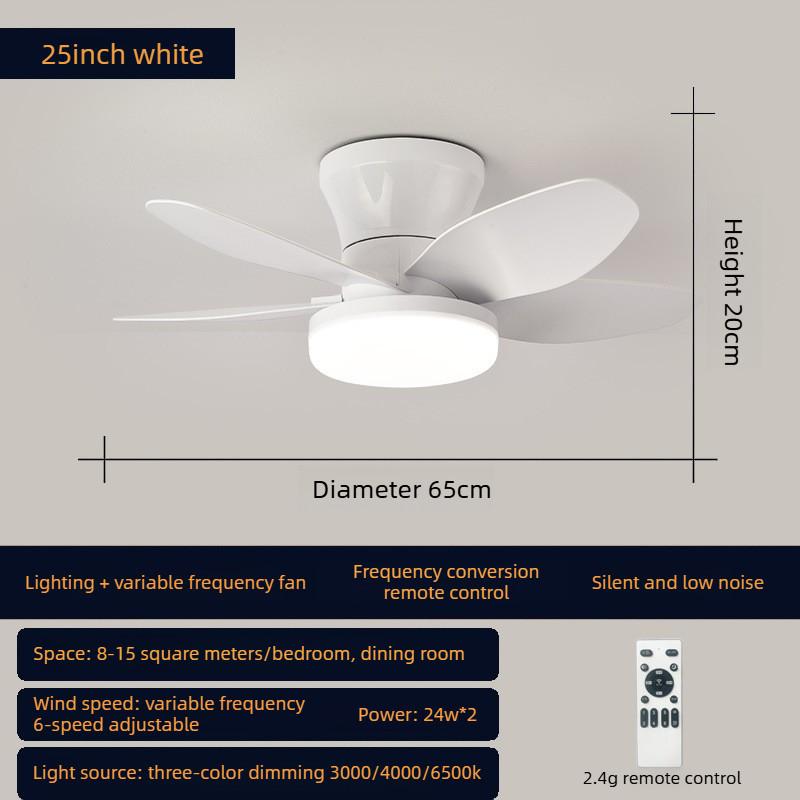

Quiet Frequency Conversion Ceiling Fan Lamp Living Room LED Lighting Fan Household Bedroom Electric Ceiling Fan Light White-25 inches-65cm