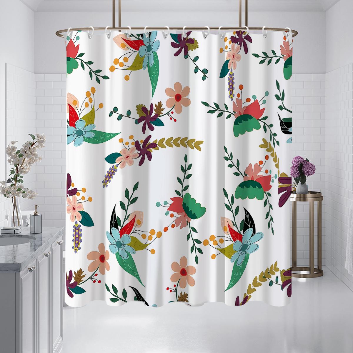 

1 штука 180x180см занавеска для душа с цифровой печатью зеленый лист розовый цветок, водонепроницаемая и устойчивая к плесени для ванной комнаты 180x180cm