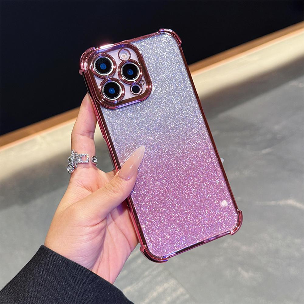 Luxury Plating Gradient Bling Glitter Shockproof Phone Case for Samsung S25 Ultra iPhone 16 Pro Xiaomi Redmi Note12 Itel Corners Reinforced Back Cover