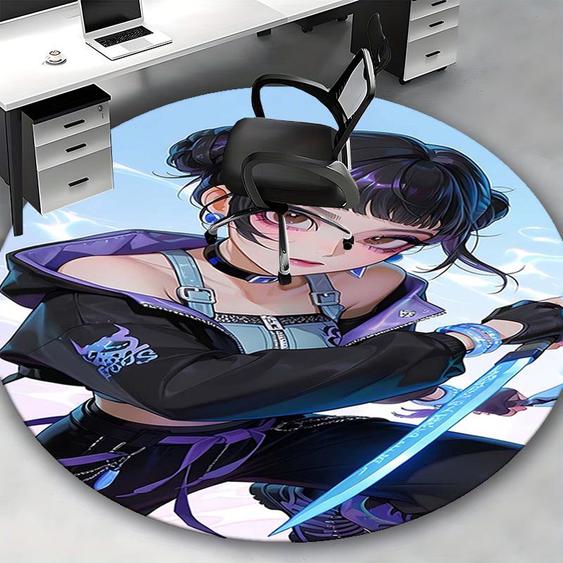 1pc Anime Design Round Carpet - Office Chair Mat, Non-Slip Rug for Home Decor, Gaming Room