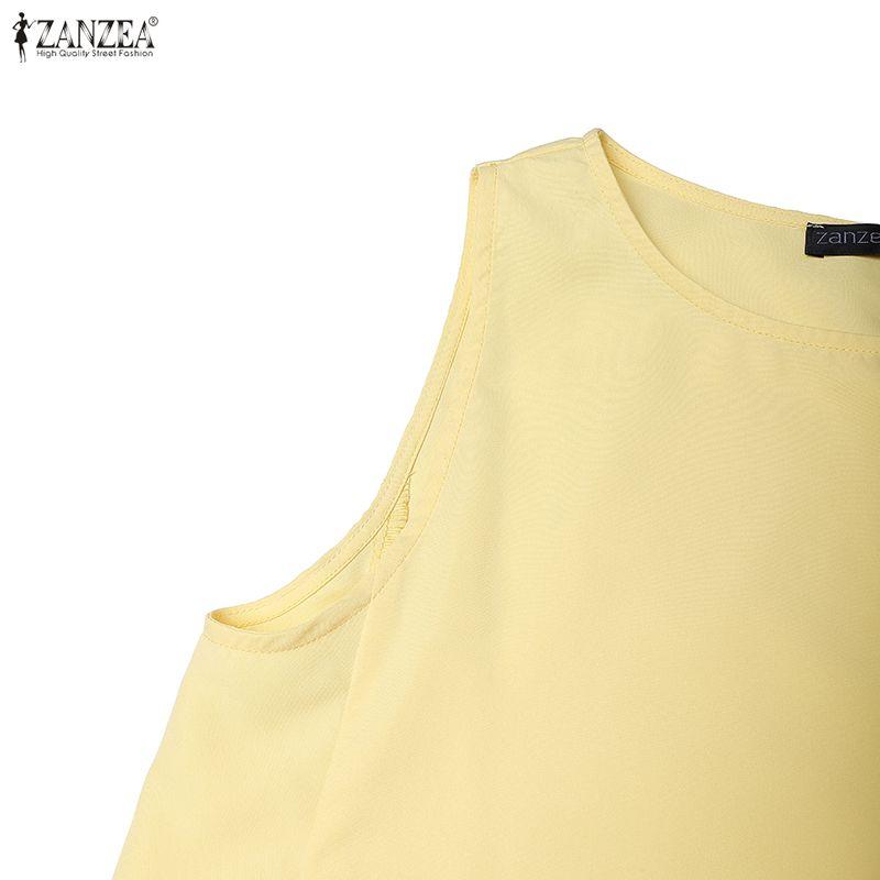 ZANZEA Women Casual Round Neck Solid Color Summer Sleeveless Dress