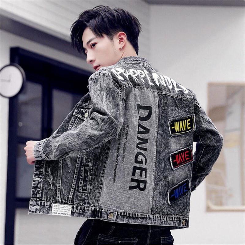 Men's Korean Style Embroidered Denim Jacket - Trendy, Loose, Casual for Spring and Autumn.