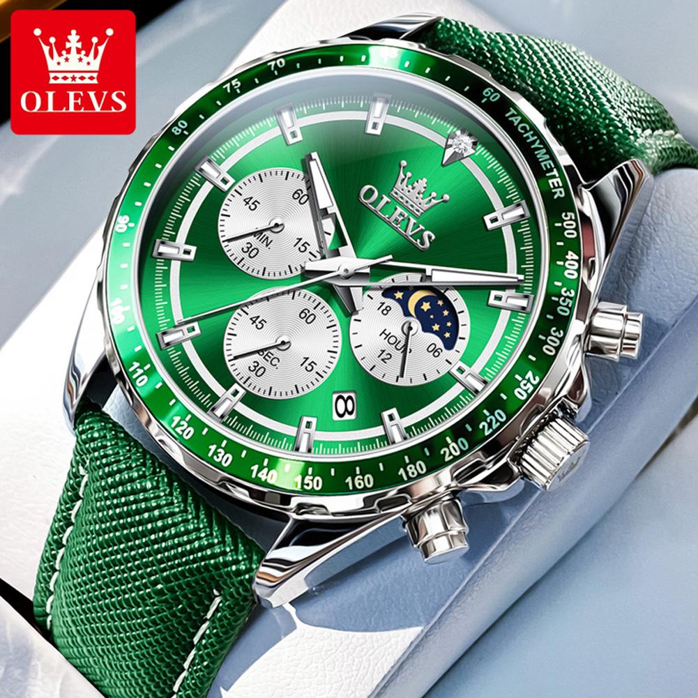 Luxury Quartz Watch for Men Chronograph Moon Phase Waterproof Multifunction Leather Men's Wristwatches