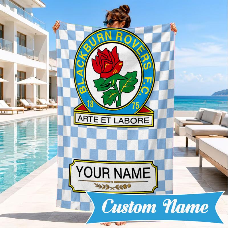 Custom Name Blackburn Rovers Crest Personalized Microfiber Beach Towel, Quick-Dry, Ideal for Summer Travel, Beach Essential, Swimming