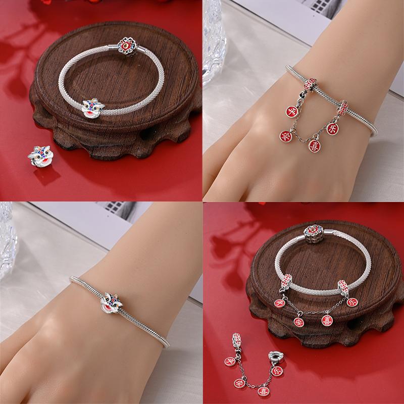 925 Silver Lantern Chinese Knot Charms New Year's Traditional Beads Fit 3mm 925 Exquisite Bracelets Fashion DIY Jewelry Gifts