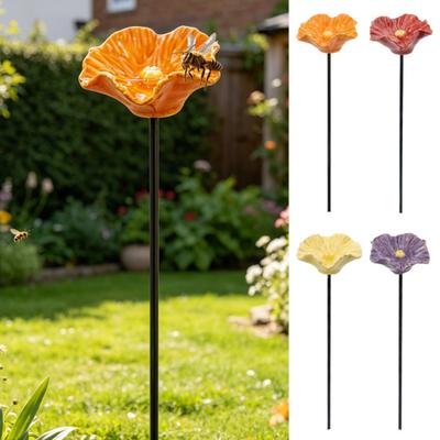 Resin Flower Garden Stake Bee Watering Station Yard Art Stake Outdoor Decorative Pollinator