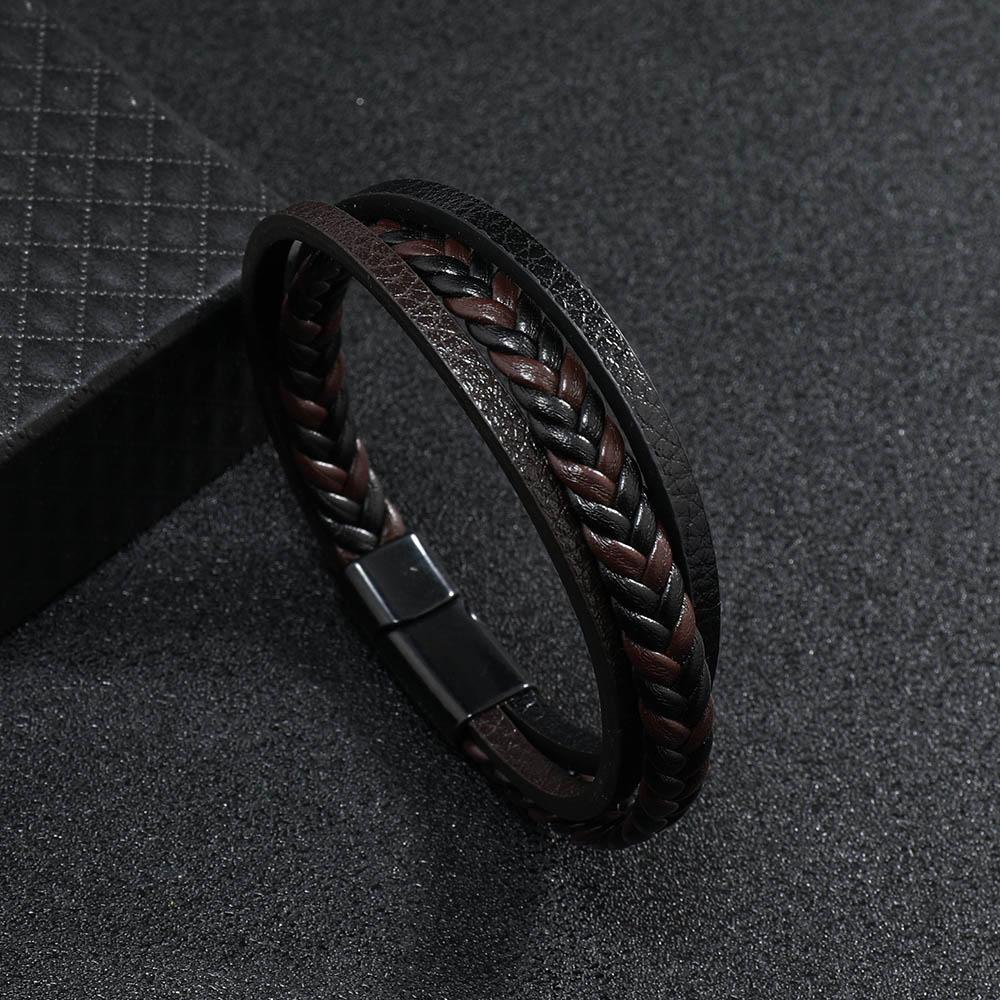 

Stylish Men Leather Bracelet Detachable Magnetic Buckle Handmade Braided Wrap Braclet Outdoor Sports Cycling Accessories Joias 20cm(8.1inches) черный коричневый