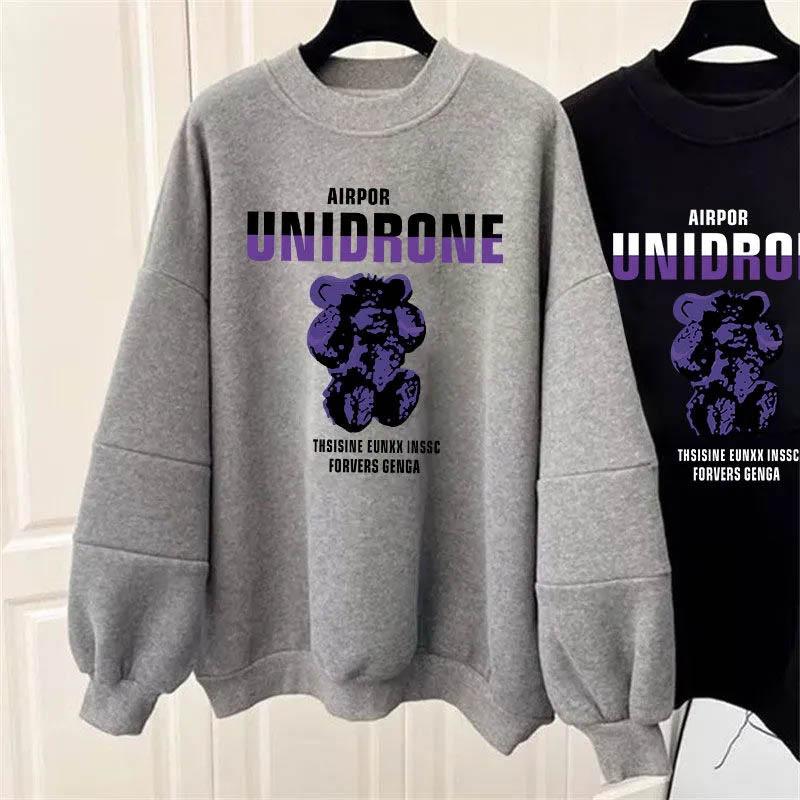 Sweatshirt Women Fleece-Lined Oversize Sweatshirt Winter Thickened Crew Neck Pullover Long Sleeve Mid-Length Loose Fit Top Sweatshirt