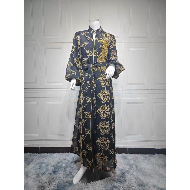 

Новое платье в этническом стиле Ближнего Востока с пайетками, платье для торжественных случаев «Горящие цветы», платье с большим подолом, вышитое платье со шнуровкой Black L