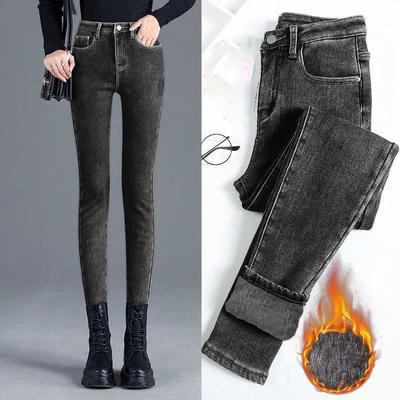 Winter Warm Fleece Jeans Women's High Waist Thick Harlan Straight Denim Pants Plus Size Loose Trousers Lady High Waisted Jeans