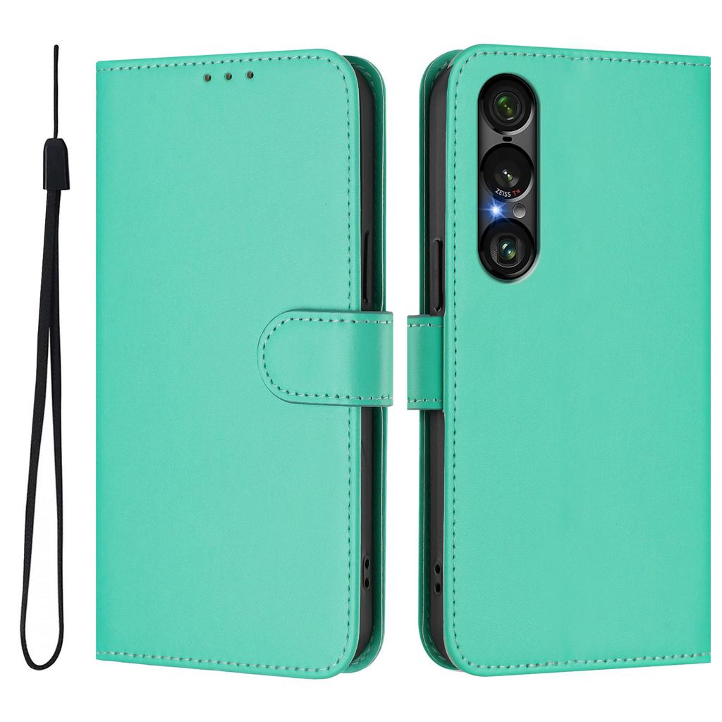 For Sony Xperia 1 VII Case Solid Color Wallet Leather Phone Cover with Strap