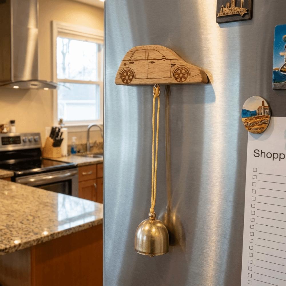 Natural Wooden Base Wooden Mount Copper Hanging Doorbell Daily Fridge Embellishment