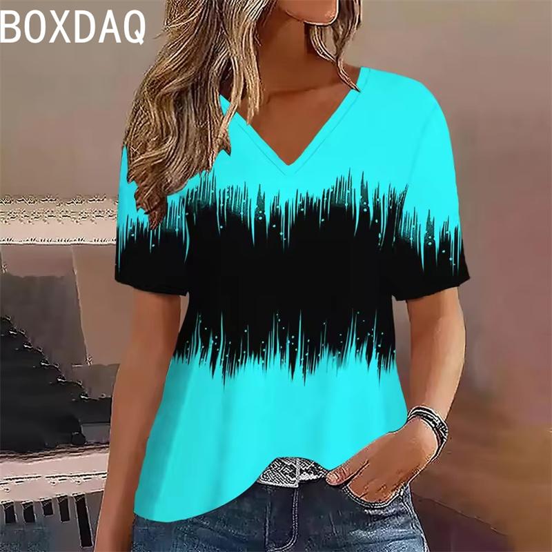 Summer short sleeved V-neck casual loose top elegant T-shirt