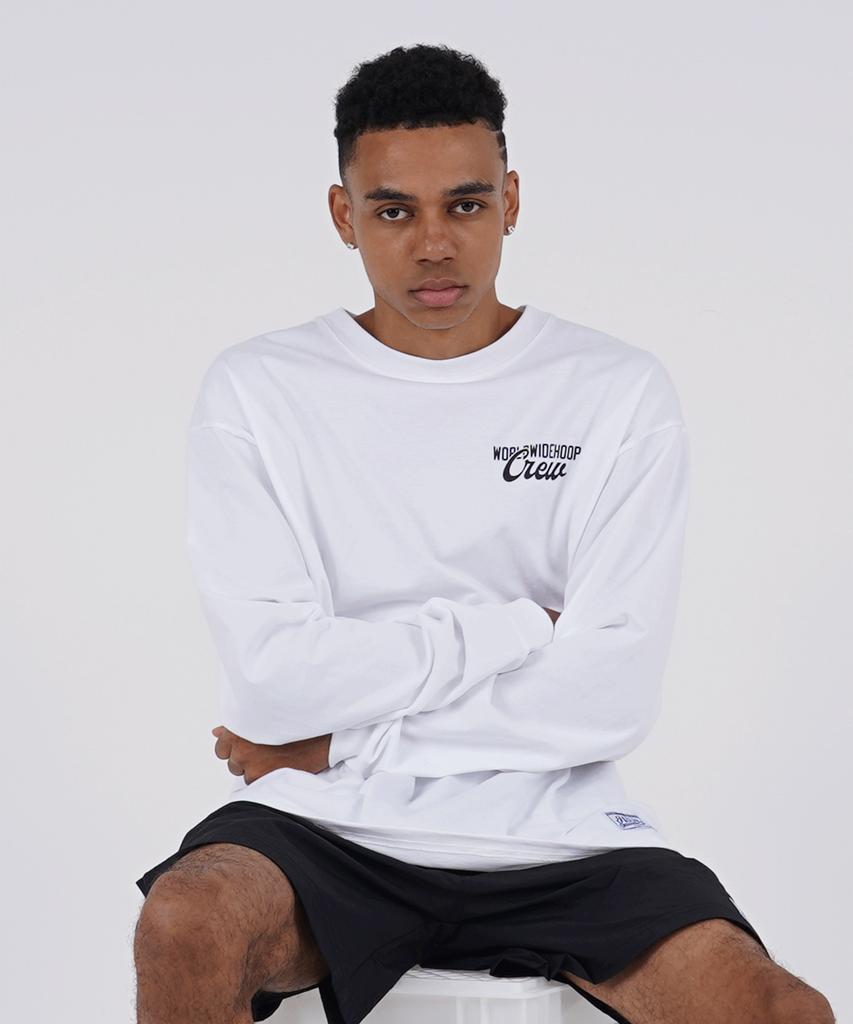 ALL DAY HOOPS Worldwide Hoop Crew Script Oversized Long Sleeve T-Shirt White
