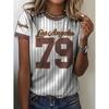 Sportbekleidung 79 Buchstaben Gestreift 3D-Druck Rundhals Kurzarm T-Shirt für Damen Atmungsaktiv Polyester Stretch Bequem für Alltag