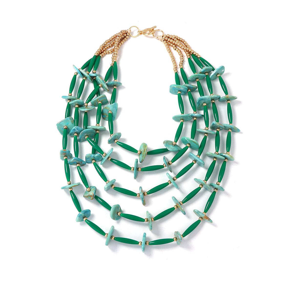 Богемное свежее модное преувеличенное геометрическое шитье многослойное бисерное курортное повседневное женское колье зелёный