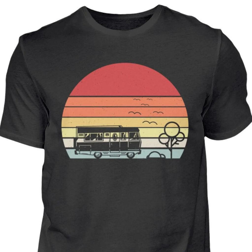 Motorhome Retro T Shirt Camping Trekking Idea Caravan Cotton Vintage vintage Washed designer cl