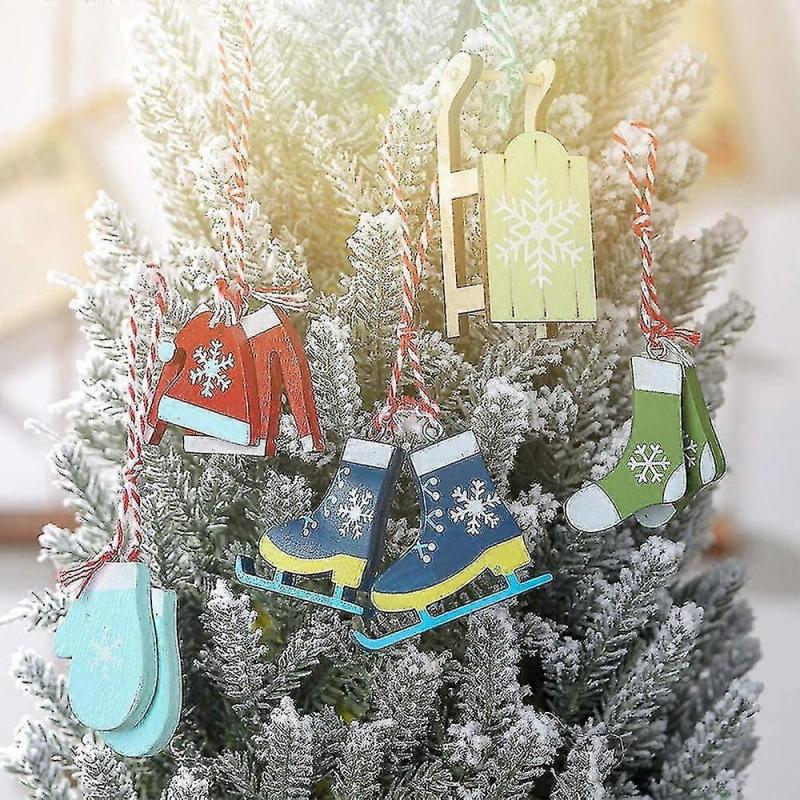 7pcs Christmas Tree Ornaments Winter Sports Christmas Wooden Tags
