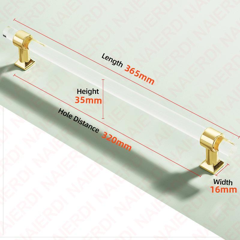 NAIERDI Acrylic Furniture Handles T-Bar Gold Crystal Cabinet Handles and Knobs Zinc Alloy Silver Door Handle Hardware