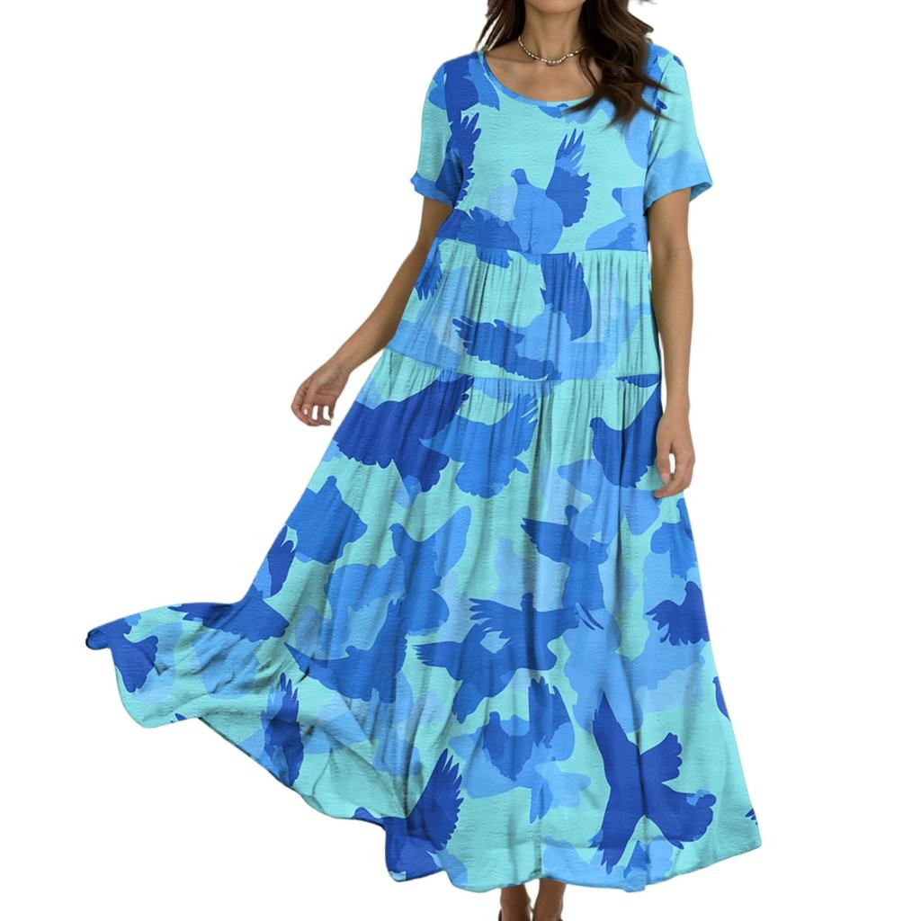 Women's Casual Loose Bohemian Floral Print Short Sleeve Dress