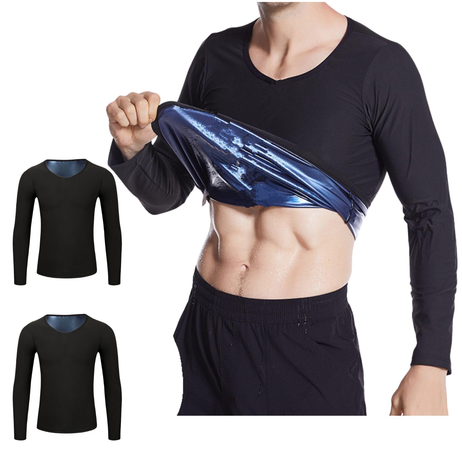 

Maatsu Термобелье с длинным рукавом для сауны, моющийся комплект размеров, мужской костюм, футболка для уменьшения потоотделения, для бега, (Синий, 2, S/M)