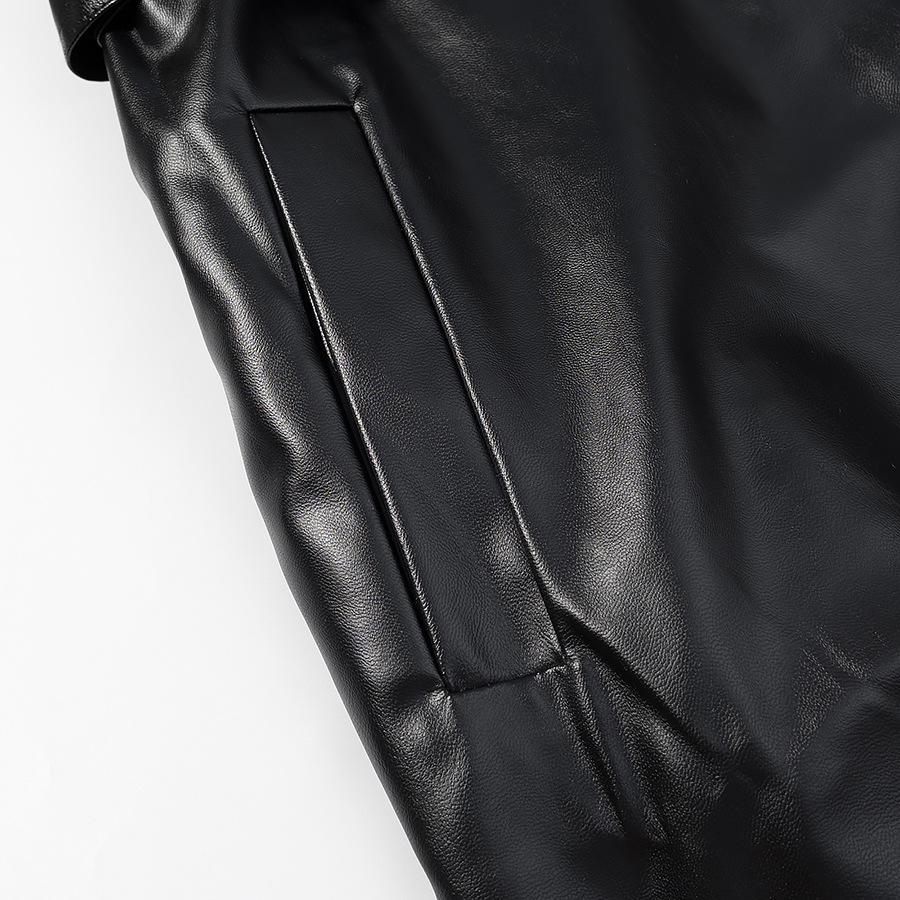 European and American Women's Faux Leather Fashion Trench Coat Jacket